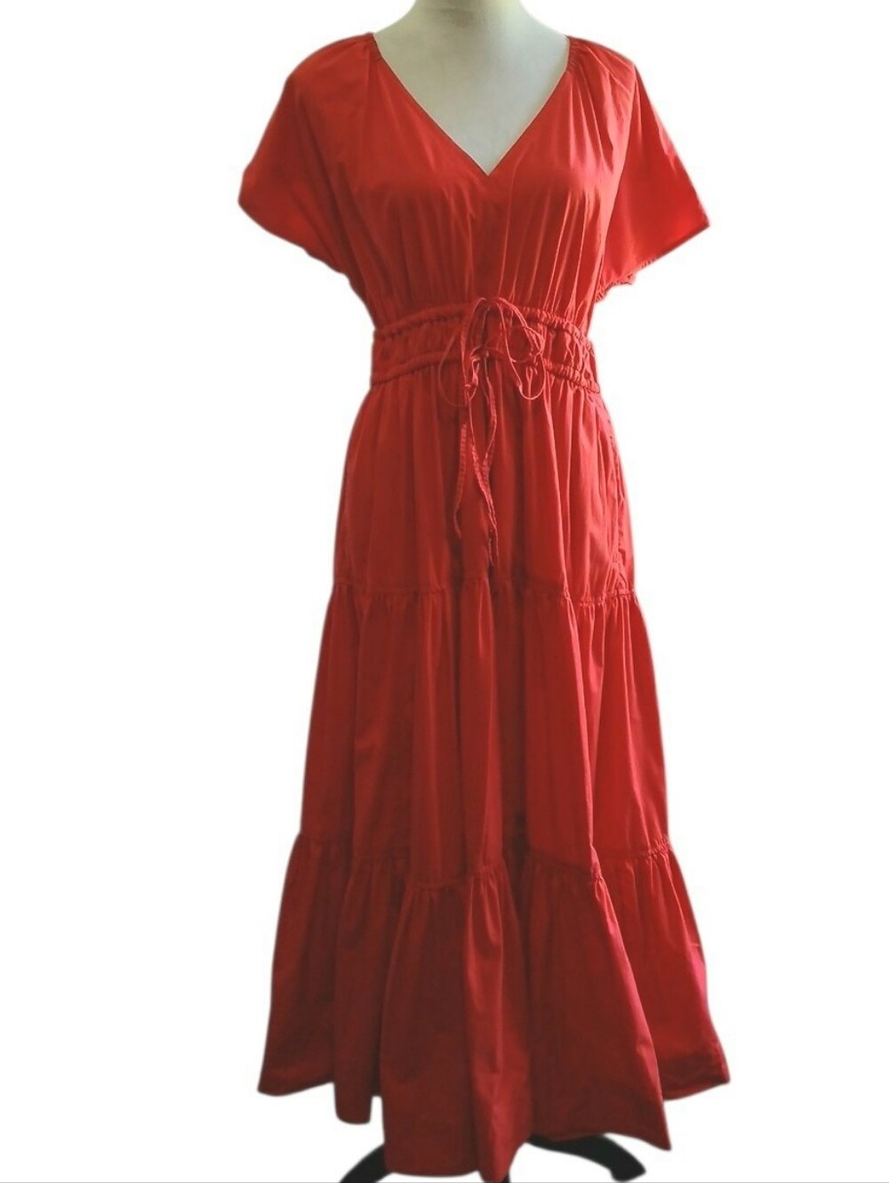 Free Assembly-100% cotton-Maxi Tiered Dress-Orange/Red-Size Medium - Picture 3 of 7